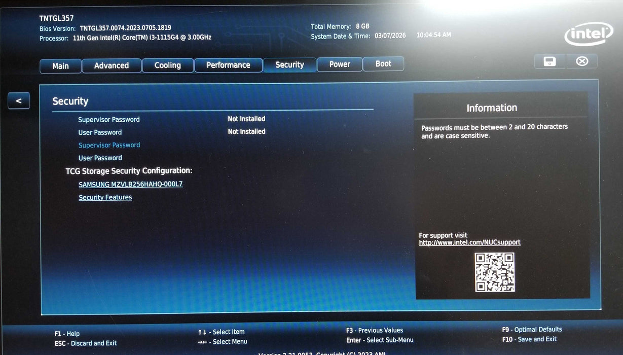 Intel NUC 11 NUC11TNHi3000, Core i3-1115G4 CPU 8GB DDR4 RAM  256GB NVMe