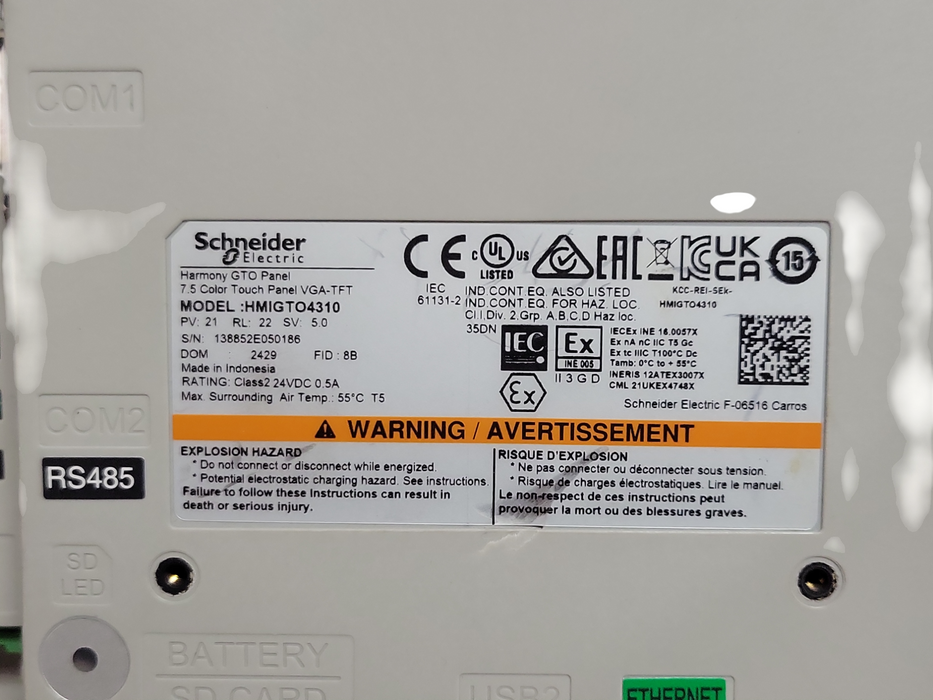 Schneider Electric HMIGTO4310 Harmony GTO, Touch Screen HMI 7.5 '', READ _