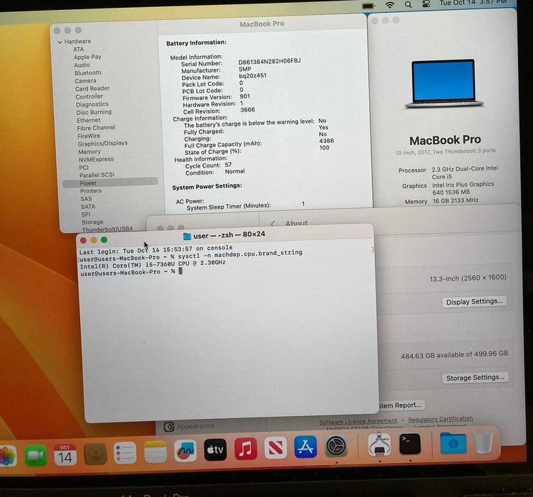 Apple MacBook Pro 13" 2017 i5-7360U 16GB RAM 512GB SSD French Keyboard READ