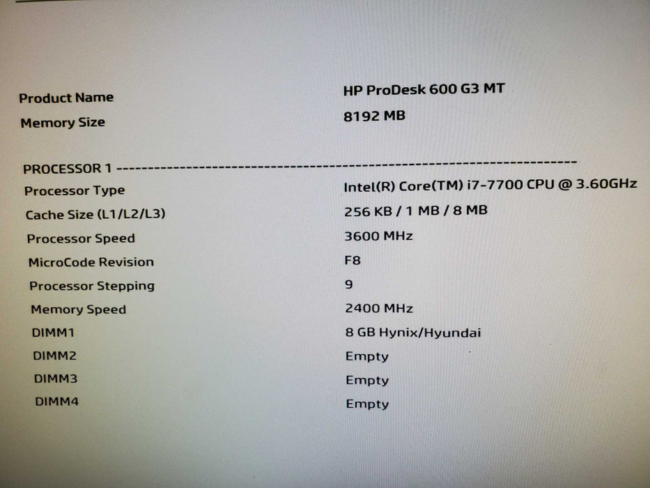 HP ProDesk 600 G3 MT | i7-7700 | 8GB RAM | 500GB SSD 1TB HDD NO OS