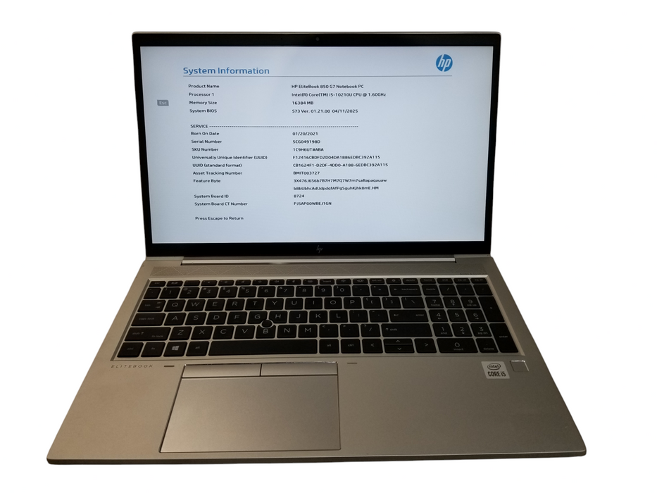 HP EliteBook 850 G7 Core i5-10210U@1.6GHz 16GB RAM 256GB SSD M.2 w/ Charger  Lap200