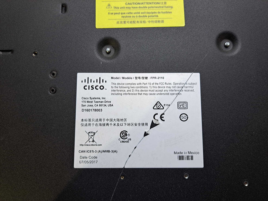 Cisco FPR-2110 Series 2100 Firewall Security Appliance *No SSD*