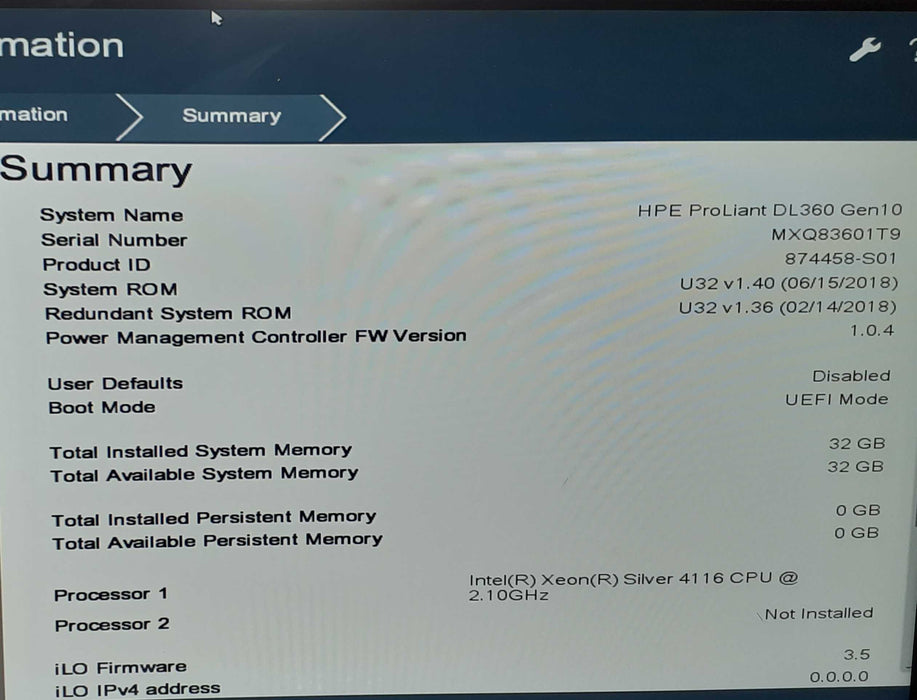 HP ProLiant DL360 Gen 10 Xeon Silver 4116 @ 2.10GHz 32GB RAM NO HDD