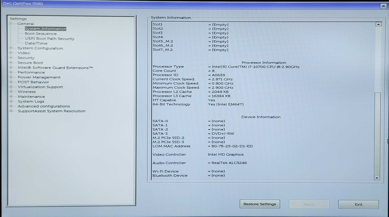 Dell OptiPlex 7080 Tower, i7-10700 2.90GHz, 16GB DDR4, 256GB NVMe