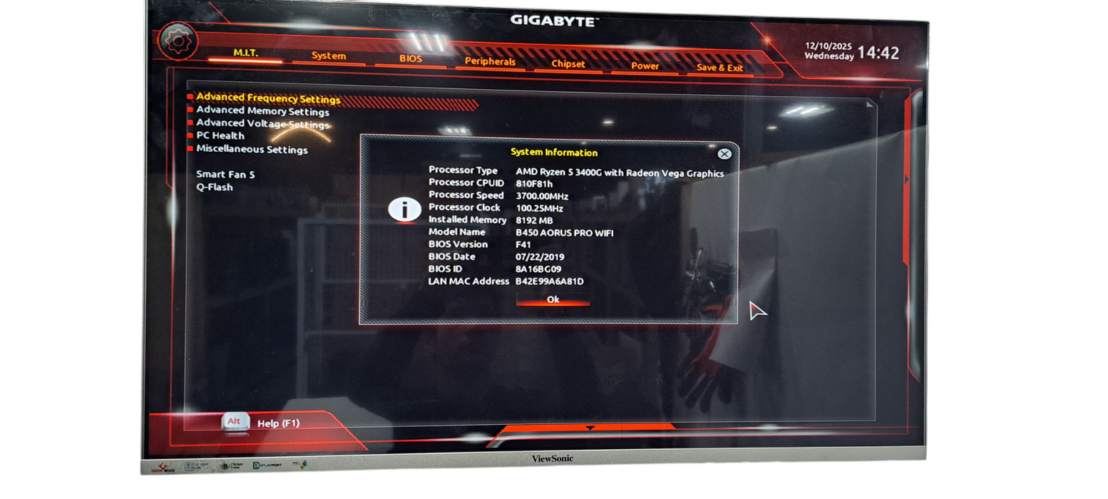 Custom PC Ryzen 5 3400G CPU|8GB RAM|B450 AORUS PRO WIFI|No HDD