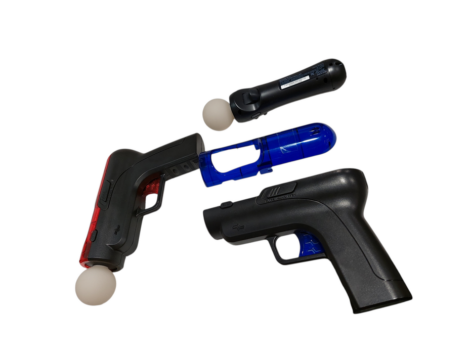 2-PS3 Motion Controllers cech-zcm1u with toy shooter controllers blue & red =