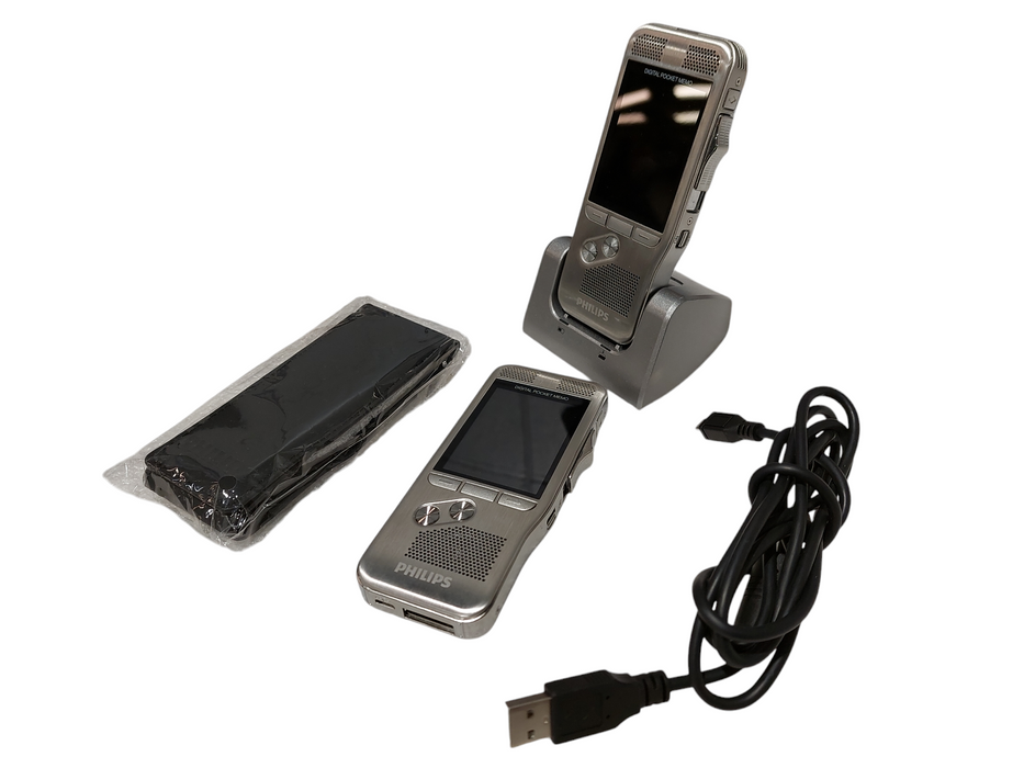 2-Phillips Digital Pocket Memo 3DMIC Digital Speech Recorders With Dock  =