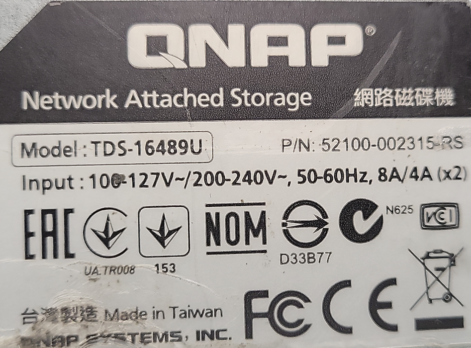 QNAP TDS-16489U NAS 3U 16x 3.5" 2x E5-2630v3 128GB RAM, 16x 4TB HDDs _