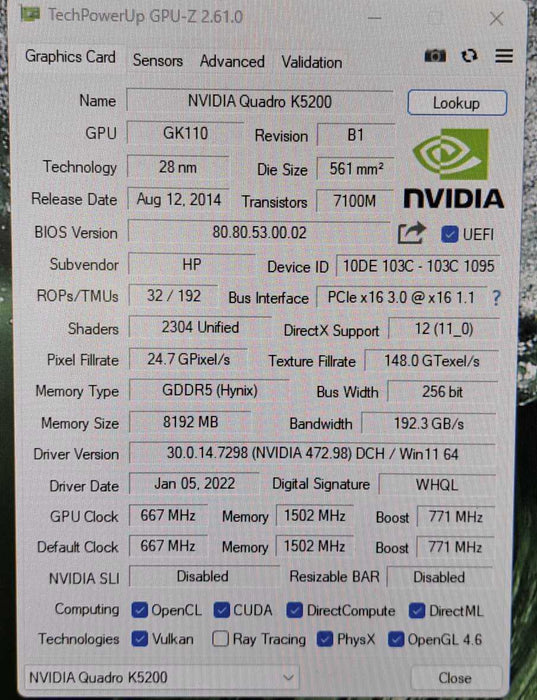 NVIDIA Quadro K5200 8GB GDDR5 Graphics Card w/ Workstation Bracket