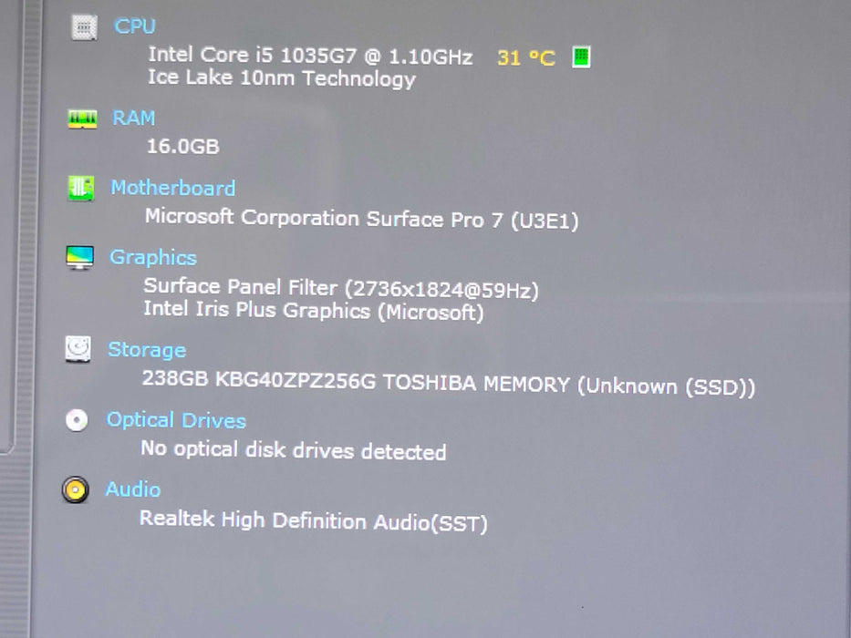 Microsoft Surface Pro 7 1866 | Core i5-1035G4 1.10GHz, 16GB DDR4, 256GB SSD Q_ Lap200