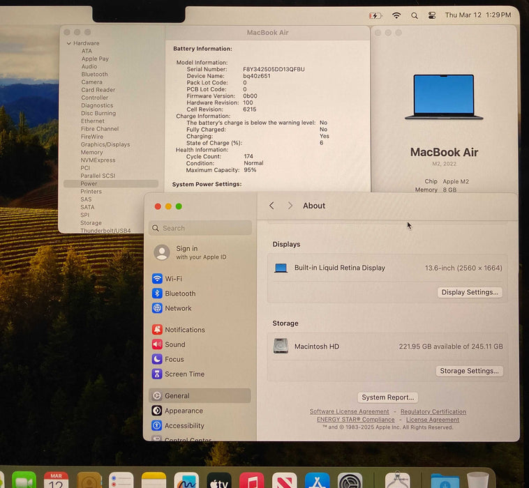 Apple MacBook Air 13  M2 2022 Midnight 8GB RAM 256GB SSD No Power Adapter