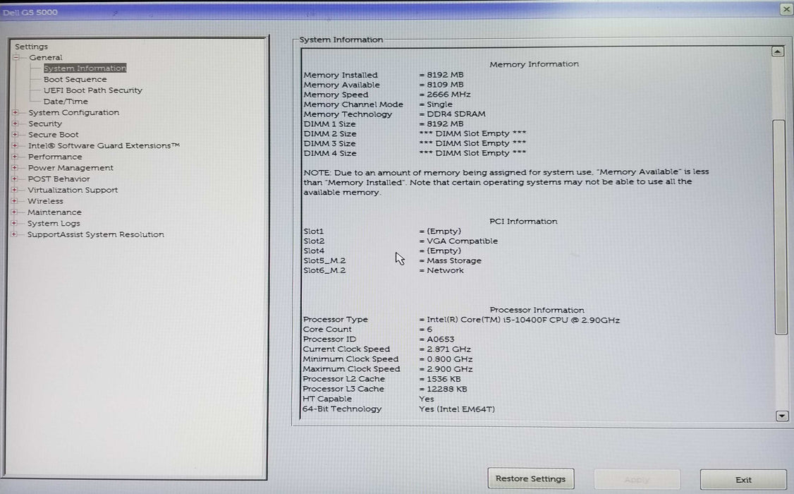 Dell G5 5000 Intel Core i5-10400F CPU 8GB RAM 256GB NVMe GTX 1660 SUPER