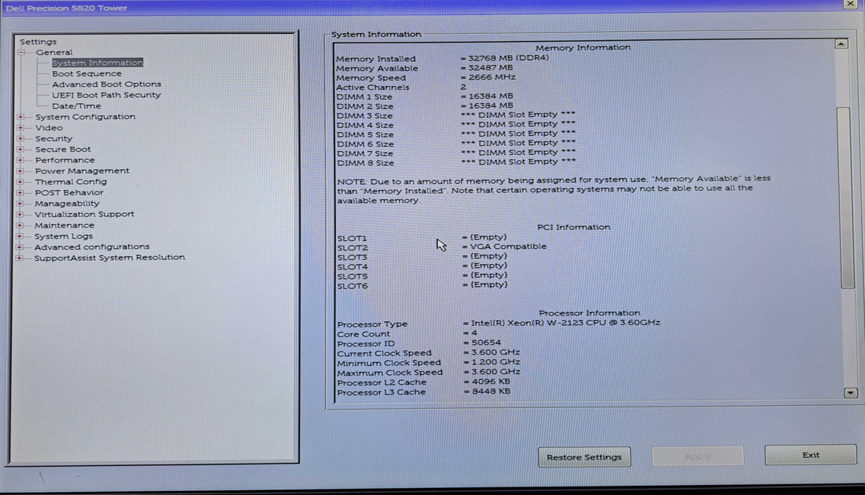 Dell Precision 5820 Tower | Xeon W-2123 @3.60GHz, 32GB DDR4, No HDD/GPU