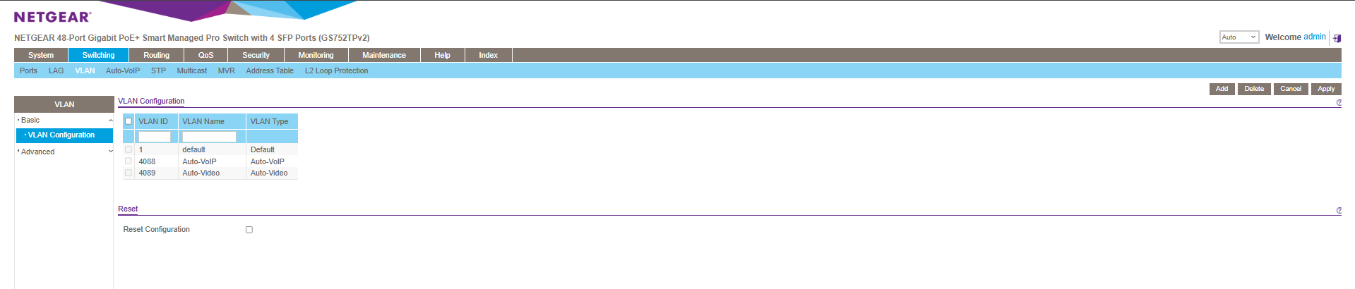NETGEAR 48-Port Gigabit PoE+ Managed Switch with 4 SFP Ports (GS752TPv2)