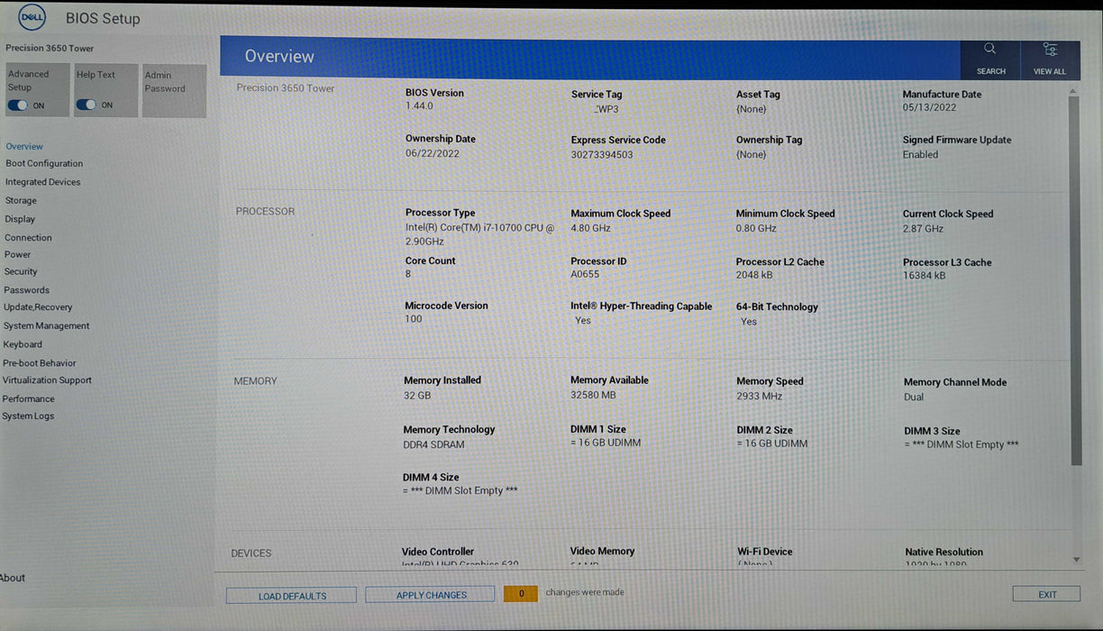 Dell Precision 3650 Tower | Intel Core i7-10700 CPU, 32GB DDR4, 256GB NVMe )