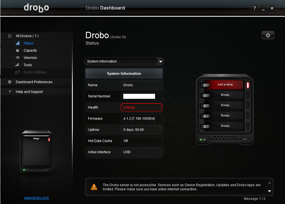Drobo DRDR5-A 5D External 5-Bay Storage Array w/ AC Adapter, No HDD