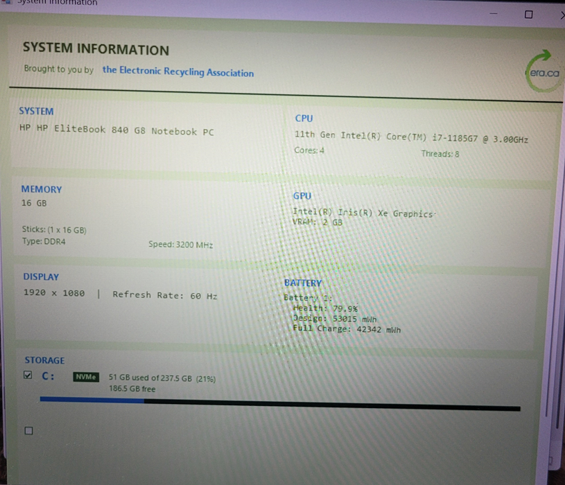 HP EliteBook 840 G8 | i7-1185G7 @3.00GHz 16GB DDR4 256GB NVMe  Lap200