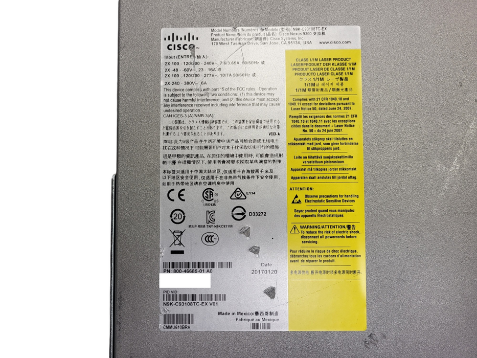 Cisco Nexus N9K-C93108TC-EX 48x 10GBase-T + 6x 40/100G QSFP28 Switch $