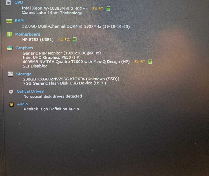 HP ZBook Fury 15 G7 XEON W-10885M QUADRO T1000 GPU 32GB RAM 256GB SSD READ  Lap200