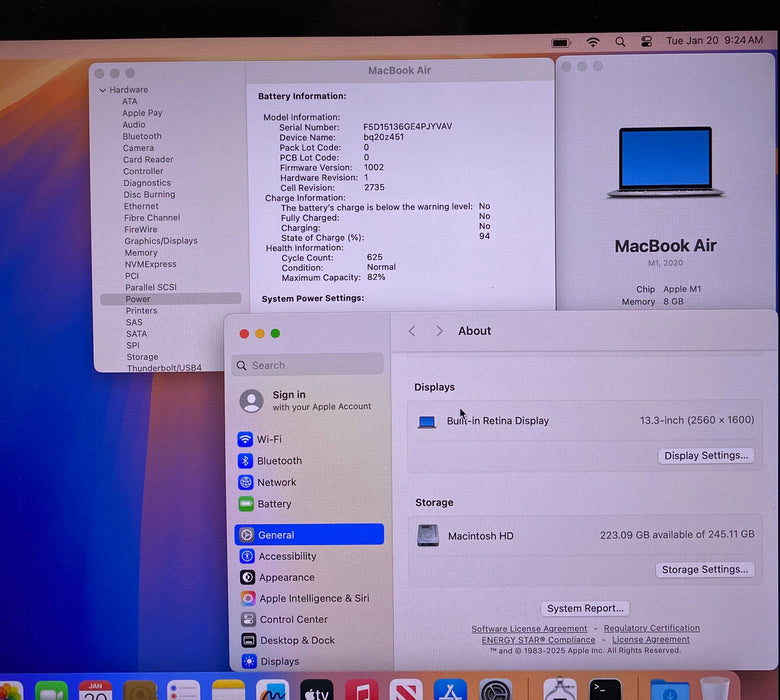 Apple MacBook Air M1 2020 8GB RAM 256GB SSD Faulty LCD READ!