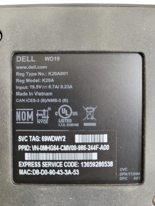 Dell WD19 Docking Station With Power Adapter