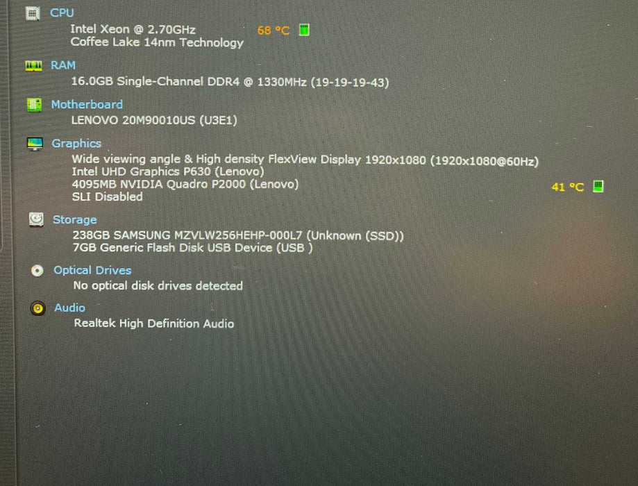 Lenovo ThinkPad P52 XEON E-2176M QUADRO P2000 4GB CPU 16GB RAM 256GB SSD  Lap200