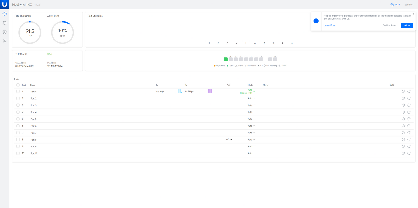 Ubiquiti EdgeSwitch 10X ES-10X 8 Gigabit Port Switch with 2 SFP Ports