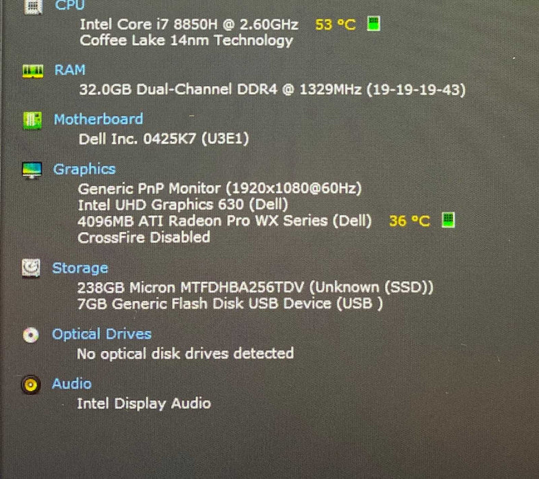 Dell Precision 7530 i7-8850H Radeon Pro WX 4150 4GB GPU 16GB RAM 256GB SSD  Lap200