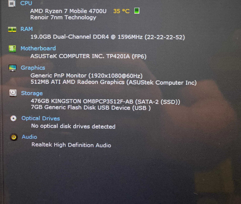 Asus VivoBook Flip 14" TP420IA TOUCH AMD Ryzen 7 4700U 20GB RAM 512GB SSD  Lap200