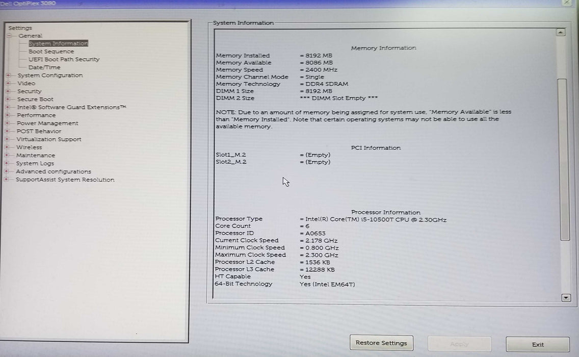Dell OptiPlex 3080 USFF Intel i5-10500T CPU 2.30GHz 8GB RAM - No HDD Q