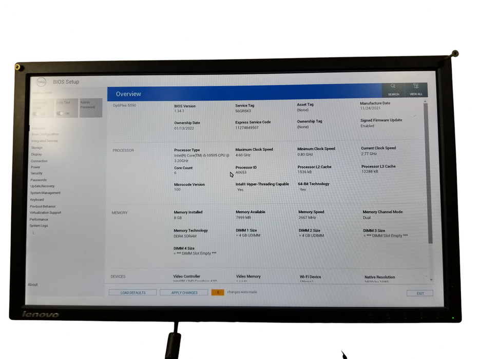 Dell OptiPlex 5090 SFF Core i5-10505 @3.20GHz 8GB RAM 256GB NVMe
