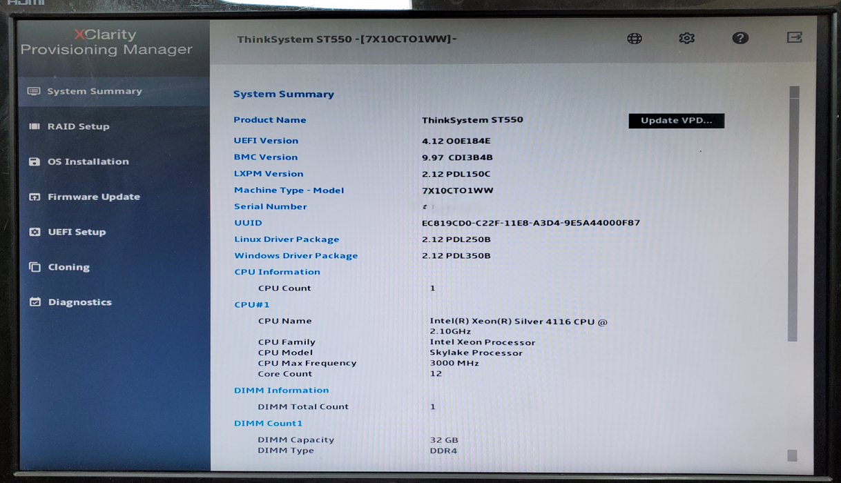 Lenovo ThinkSystem ST550 1x Xeon Silver 4116 32GB RAM 930-8i 2G - No HDD