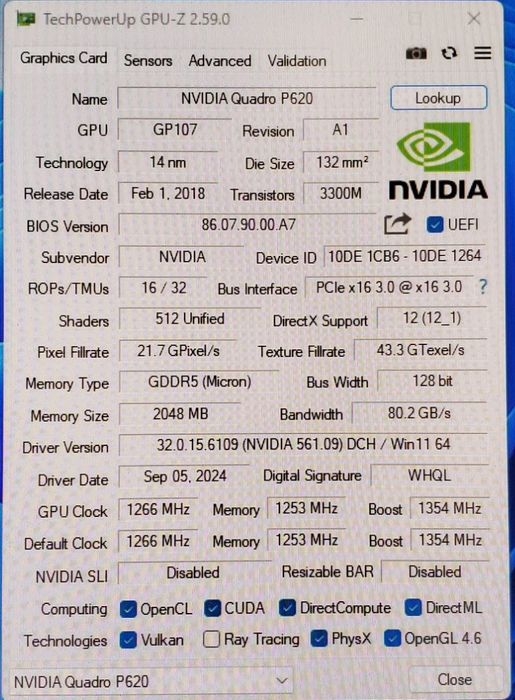 Nvidia Quadro P620 | 2GB GDDR5 Graphics Card | 4x Mini DP