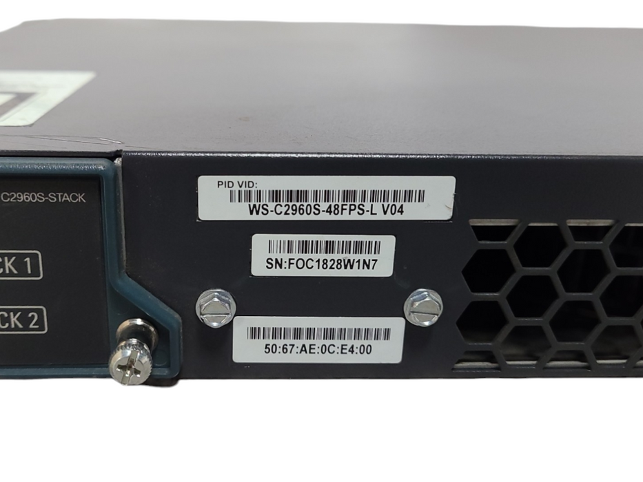Cisco WS-C2960S-48FPS-L 48-Port PoE Gigabit Managed Switch w/ C2960S-STACK