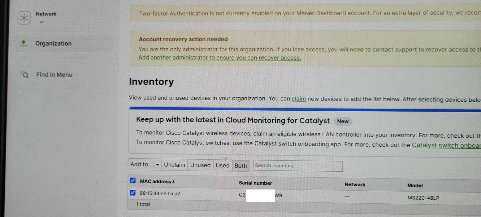 Cisco Meraki MS220-48LP 48-Port Gigabit PoE Cloud Managed Switch Unclaimed _