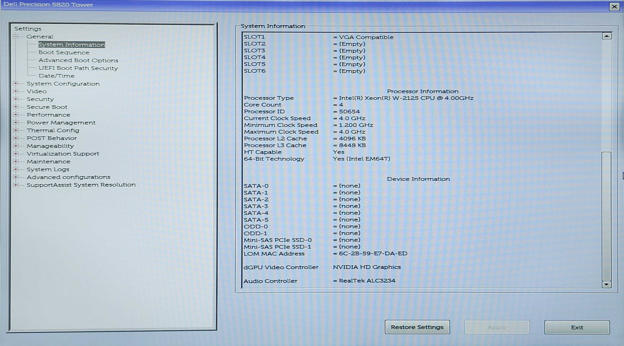Dell Precision 5820, Xeon W-2125 4.00GHz, 64GB DDR4, No HDD & GPU, 950W PSU