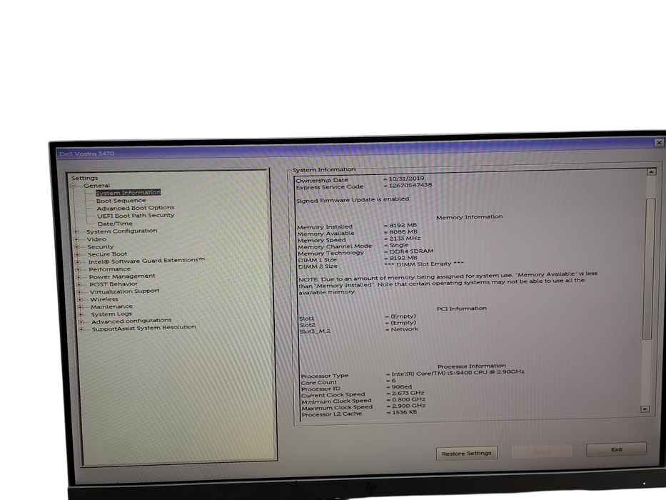 Dell Vostro 3470 SFF i5 - 9400 @ 2.90GHz 8GB DDR4 Ram Qθ