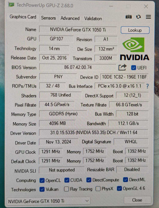 PNY GeForce GTX 1050 Ti 4GB GDDR5 Video Graphics Card )