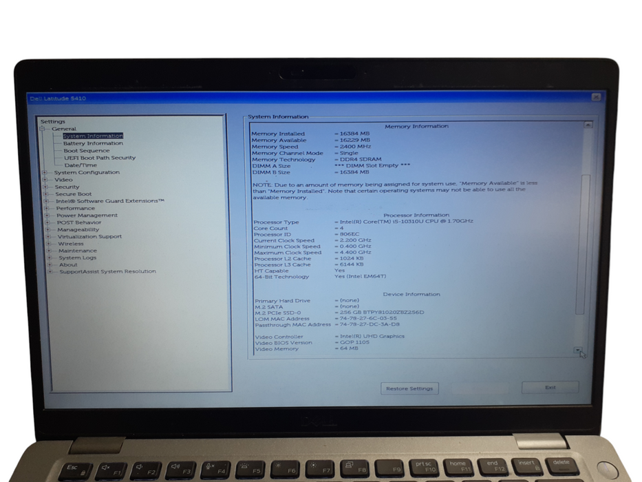 DELL Latitude 5410 i5-10310U @ 1.70GHz 16GB DDR4 256GB NVMe  BudLap