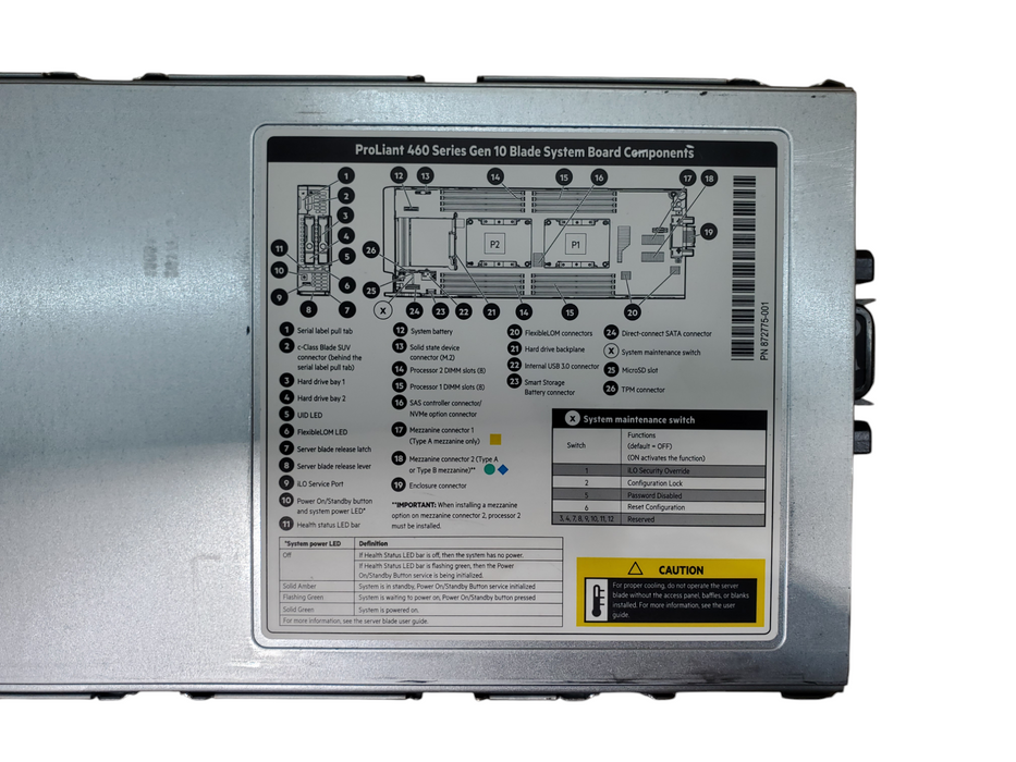HPE ProLiant 460c Series Gen 10 Blade Server - Barebones + Heatsinks