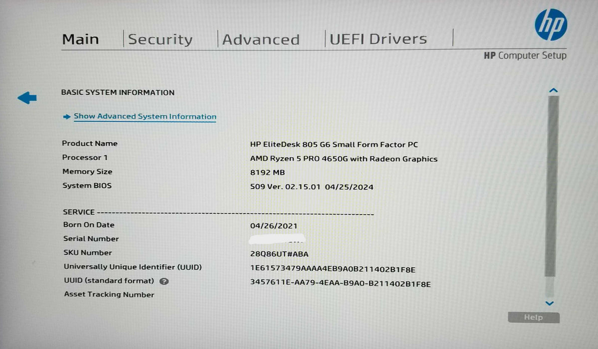 HP EliteDesk 805 G6 SFF AMD Ryzen 5 Pro 4650GE 8GB RAM No HDD Q