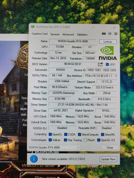 PNY Nvidia Quadro RTX 4000 8GB DDR6 Graphics  $