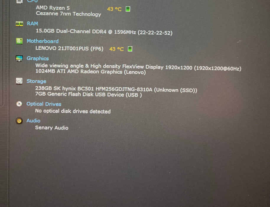 Lenovo ThinkPad E16 Gen 1 AMD Ryzen 5 7530U@2.00GHz 16GB RAM 256GB SSD  Lap200