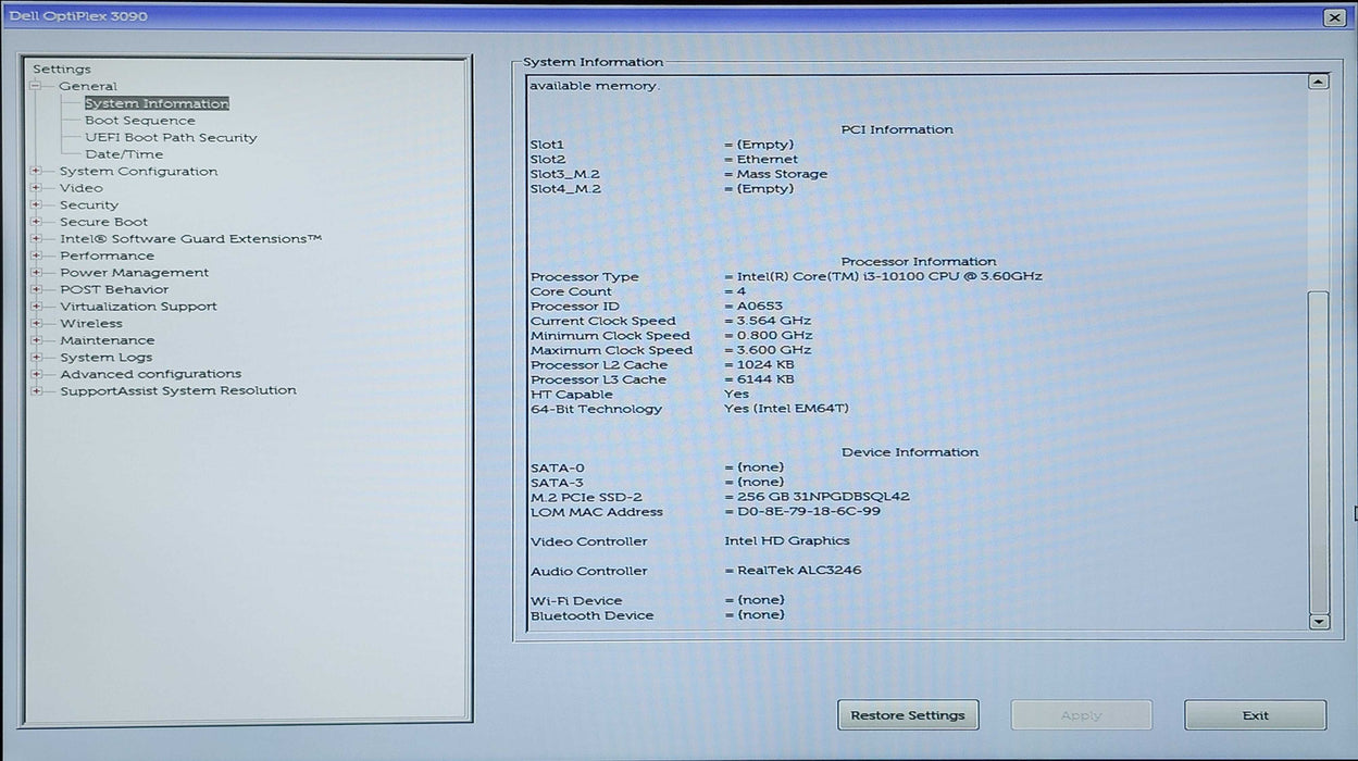 Dell OptiPlex 3090 SFF, i3-10100 3.60GHz, 16GB DDR4, 256GB NVMe
