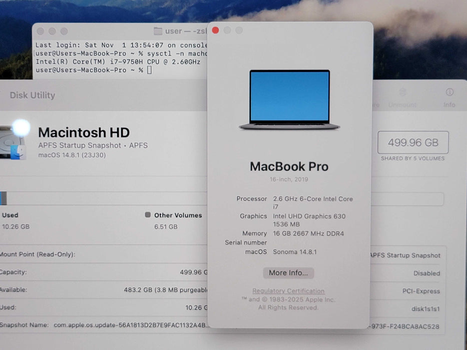 Apple Macbook Pro 2019 16" 6-Core i7-9750H @ 2.6GHz 16GB DDR4 500GB SSD GPU