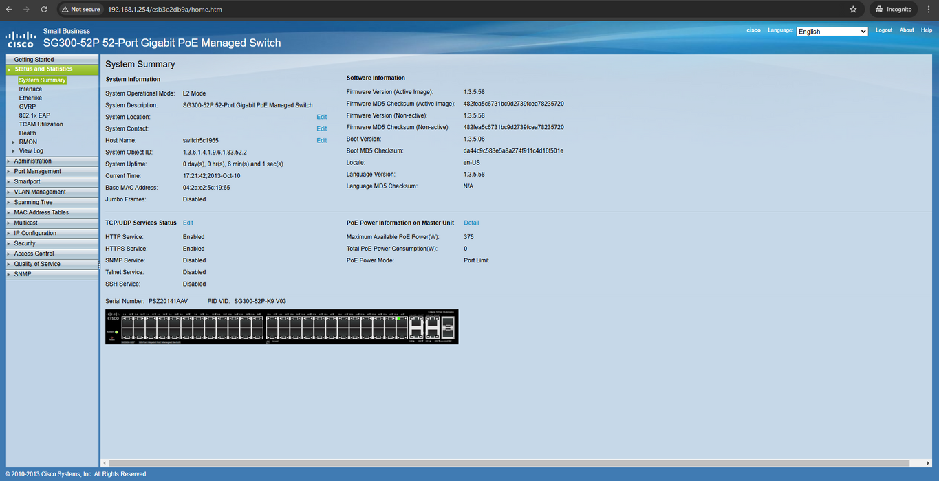 Cisco SG300-52P-K9 V03, 52-Port Gigabit PoE Managed Switch | Factory Reset