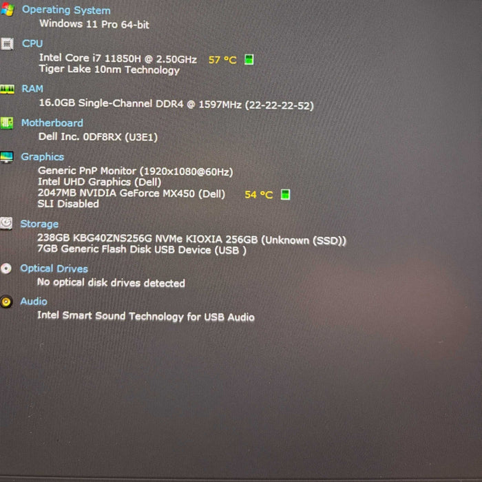 Dell Latitude 5421 i7-11850H GeForce MX450 2GB GPU 16GB RAM 256GB SSD READ! Q Lap200