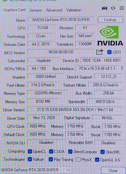 Gigabyte GeForce RTX 2070 Super 8GB GDDR6 Graphics Card GV-N207SWF3OC-8GD _