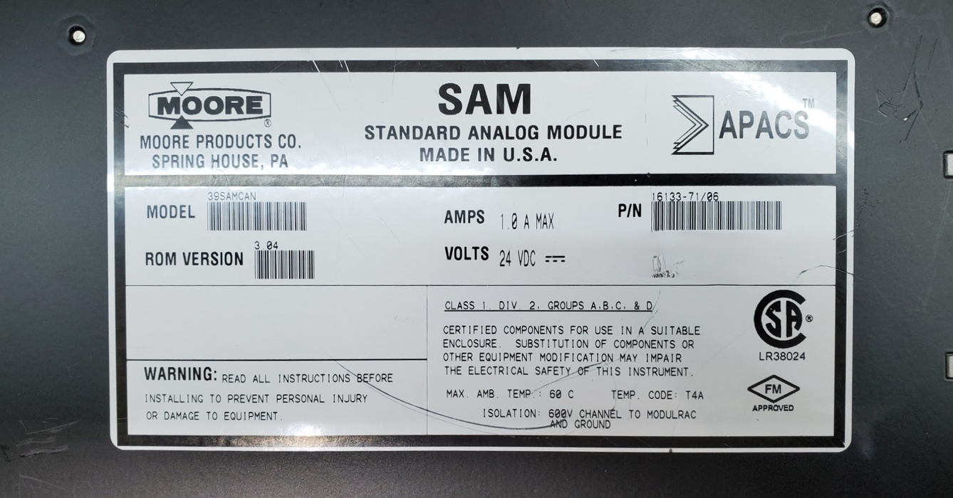 MOORE SAM Standard Analog Module 39SAMCAN APACS v.3.04 *READ*