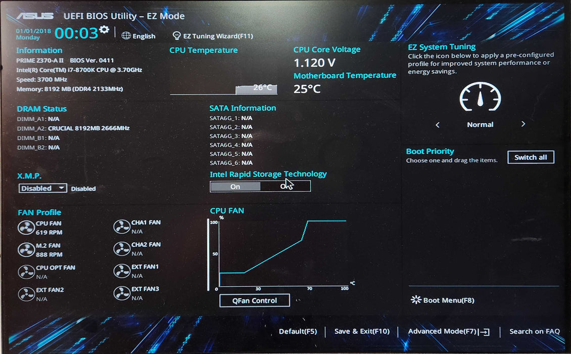 Custom PC, Asus Prime Z370-A II, i7-8700K, 8GB DDR4, 256GB NVMe